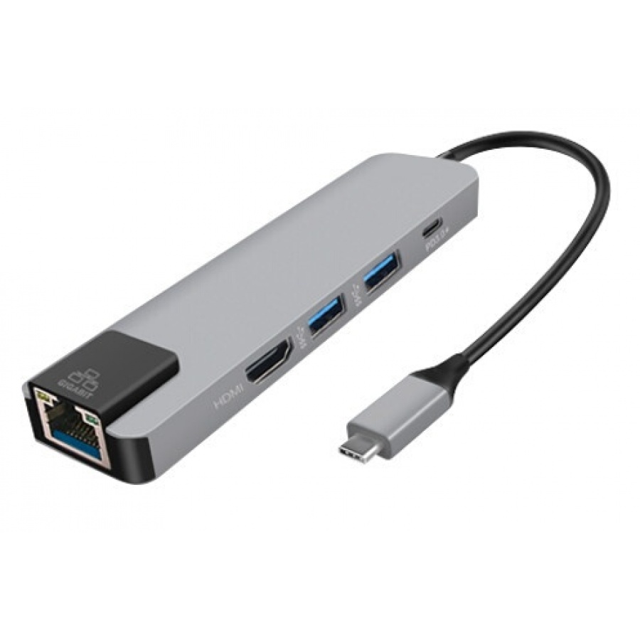 Onearz Mobile Gear Adapt. USB-C vers PD charg.+HDMI 4K+USB3x2+LAN 1GB Silver