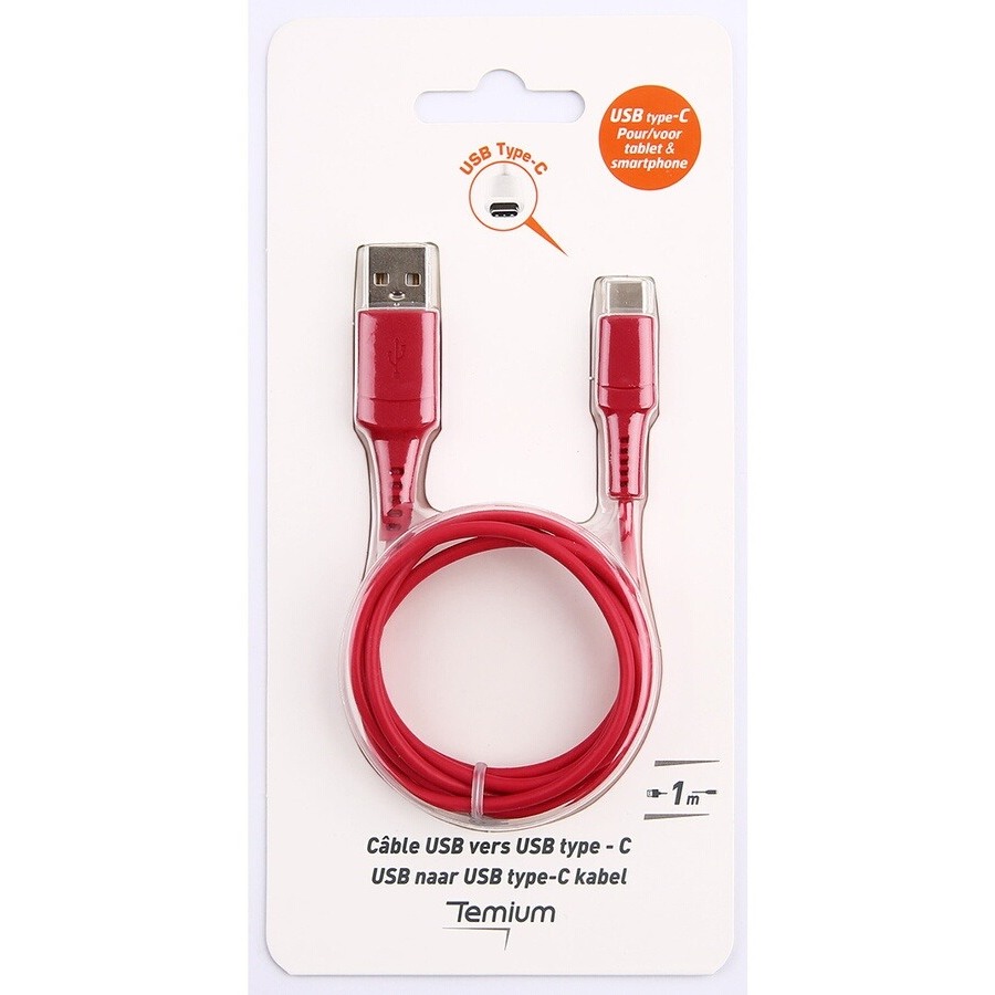 Temium CABLE USB TYPE C ROUGE 1M n°3