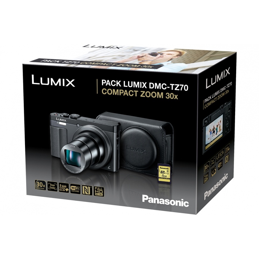 Panasonic Lumix DMC-TZ70 Noir + Etui en cuir + Carte SDHC 8Go n°1