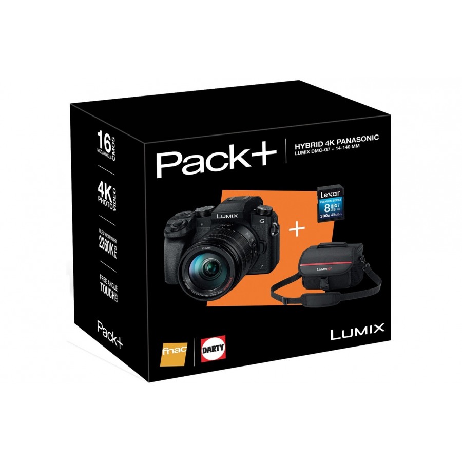 Appareil photo hybride Panasonic PACK LUMIX G7 + 14-140MM + HOUSSE + SD16GO  - DARTY Réunion