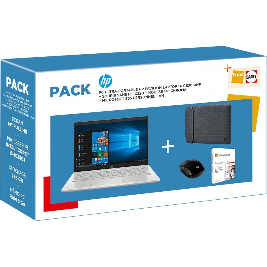 Hp PACK HP 14-ce3010nf + Souris + Housse + Microsoft 365 Personnel 1 an n°1