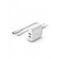 Belkin Chargeur secteur 2 ports USB-A, 24W avec câble Lightning