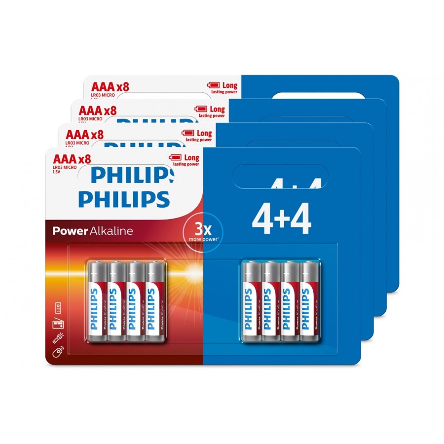 Pile Philips Lot de 32 piles AAA (4 packs de 4+4) - DARTY Réunion