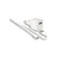 Wefix Chargeur secteur entrée USB-A 2.4A noir + câble Lightning Blanc