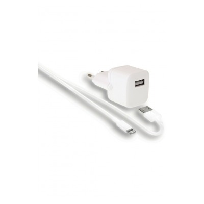 Wefix Chargeur secteur entrée USB-A 2.4A noir + câble Lightning Blanc