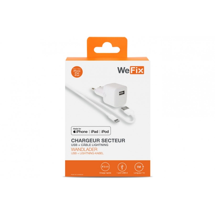 Wefix Chargeur secteur entrée USB-A 2.4A noir + câble Lightning Blanc n°2