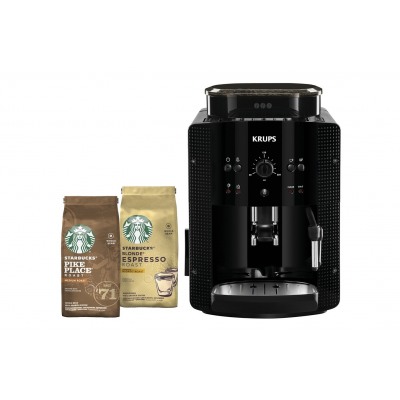 Krups ESSENTIAL Noire Expresso broyeur à café grains YY4540FD + 2 paquets café Starbucks