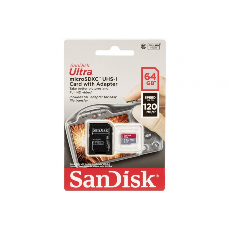 Carte mémoire micro SD Sandisk Carte Ultra microSDXC 64GB + SD