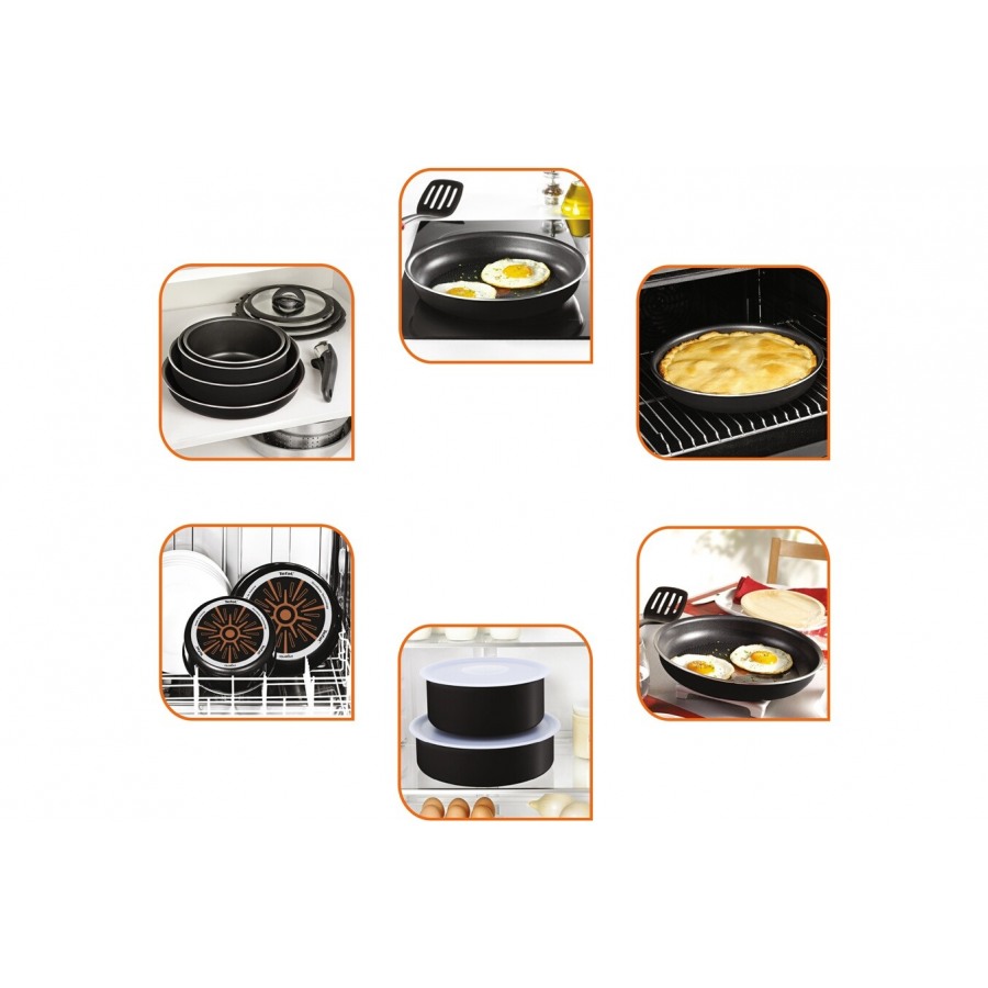 Set de poêles et casseroles Tefal Essential B3099002 8 pièces Noir