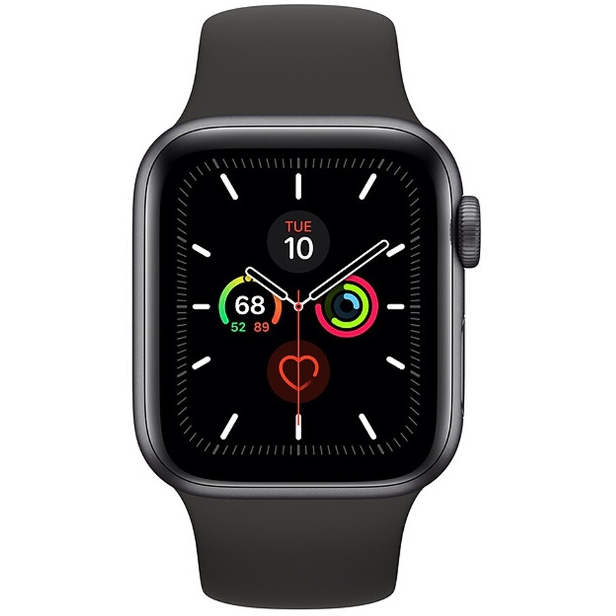 Apple Watch Series 5 GPS 44mm, Boitier Aluminium Gris Sidéral avec Bracelet Sport Noir - S/M & M/L n°1