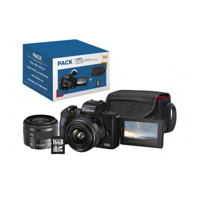 Canon Pack EOS M50 Mark II Noir + EF-M 15-45 mm f/3.5-6.3 IS STM + Etui + Carte SD 16 Go