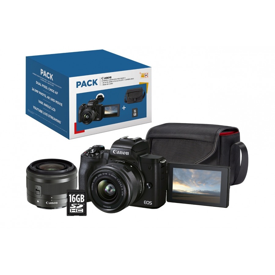 Canon Pack EOS M50 Mark II Noir + EF-M 15-45 mm f/3.5-6.3 IS STM + Etui + Carte SD 16 Go n°1