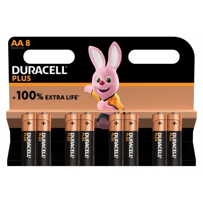 Duracell Pack de 8 piles alcalines AA Duracell Plus, 1,5V LR06