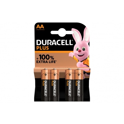 Duracell Pack de 4 piles alcalines AA Duracell Plus, 1,5V LR06