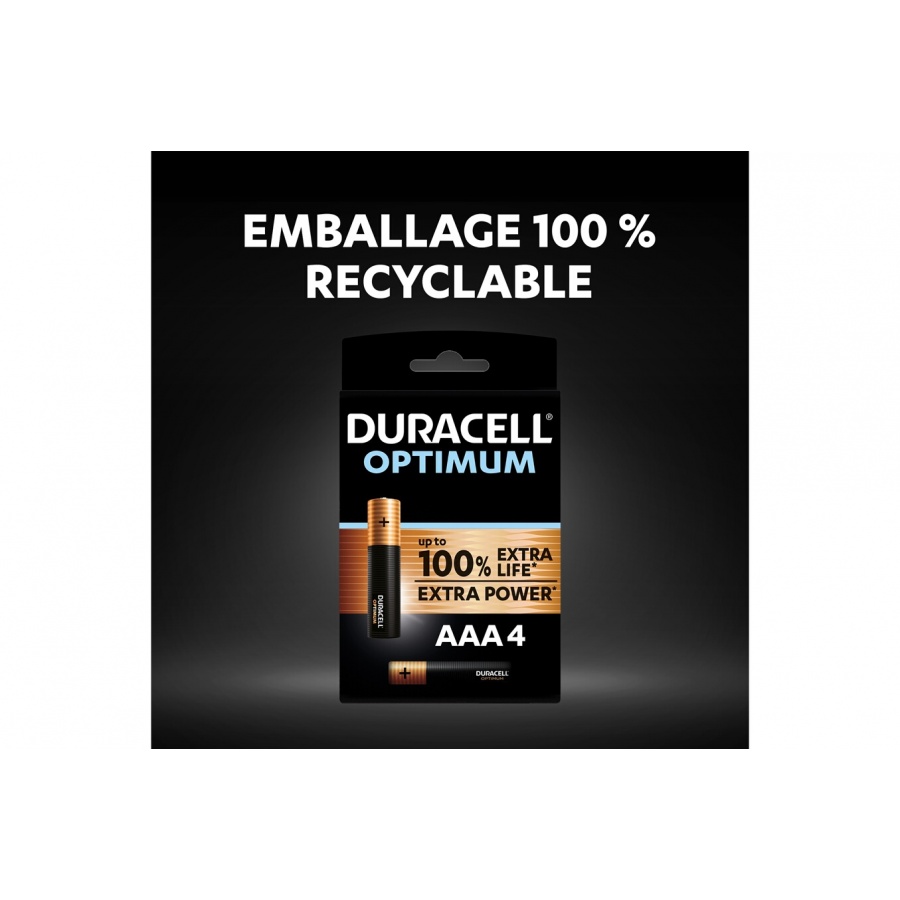 Pile Duracell Pack de 4 piles alcalines AAA Duracell Optimum, 1,5 V LR03 -  DARTY Réunion