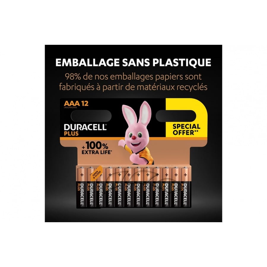 Duracell Pack de 12 piles alcalines AAA Duracell Plus, 1.5V LR03 Offre Spéciale n°6