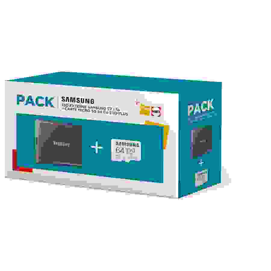 Disque dur Samsung PACK SSD T7 1TO + CARTE MICRO SD 64GO EVO PLUS