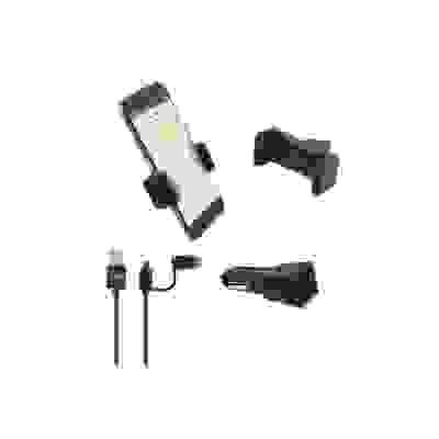 Tnb Pack chargeur allume-cigare 2 USB + câble USB-C et micro USB + support grille compact - noir