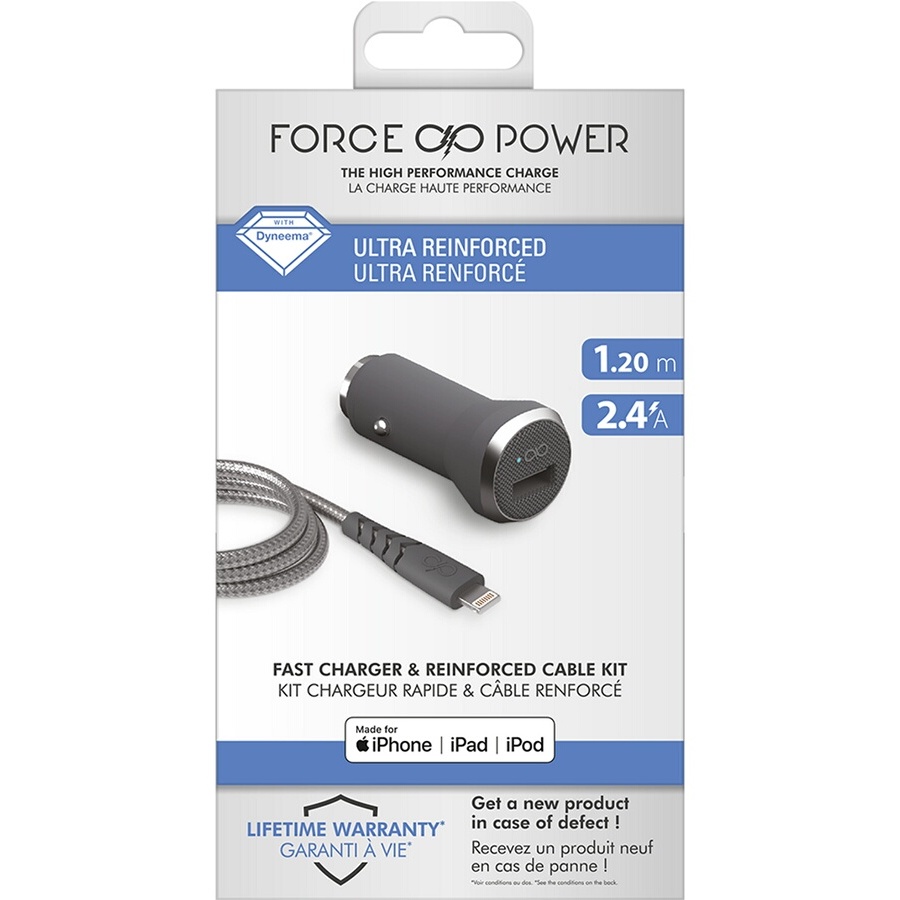 Force Power Chargeur allume cigare + Câble Lightning MFI Renforcé 1.2m n°4
