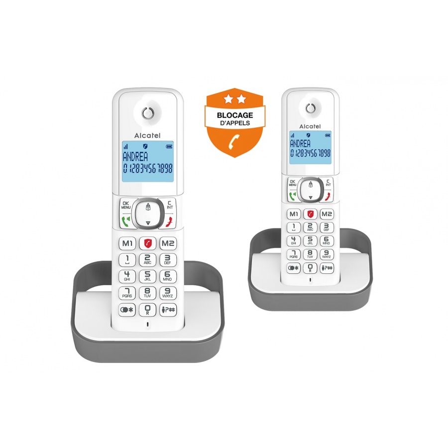 Alcatel Pack Duo F 860 Duo avec fonction blocage des appels publicitaires blanc gris n°1