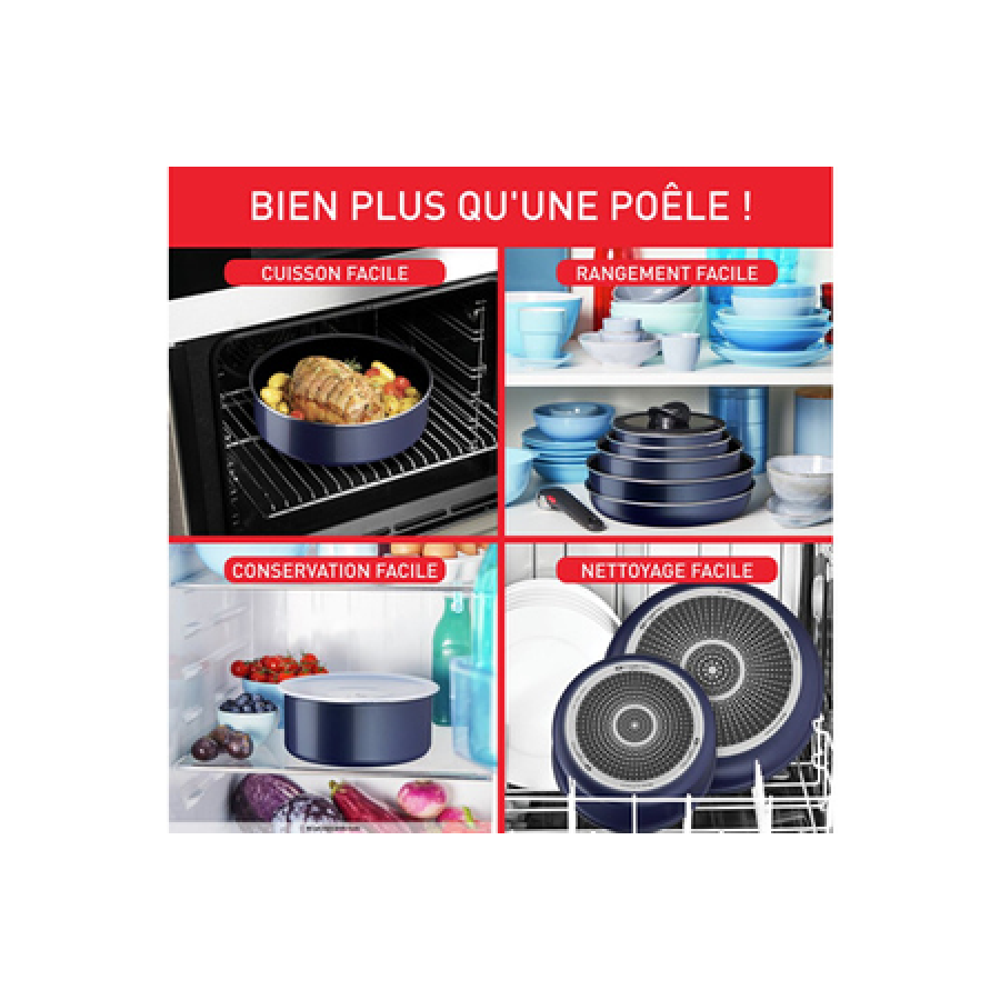 Tefal Batterie de cuisine 8 pieces  Ingenio Easy Cook N Clean Empilable Bleu paillete L1579802 n°7