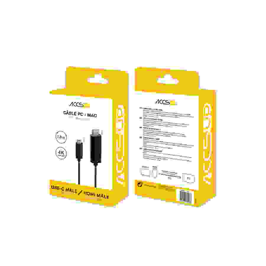 Accsup CABLE USB-C VERS HDMI ULTRA HD 4K 1,8M NOIR n°2
