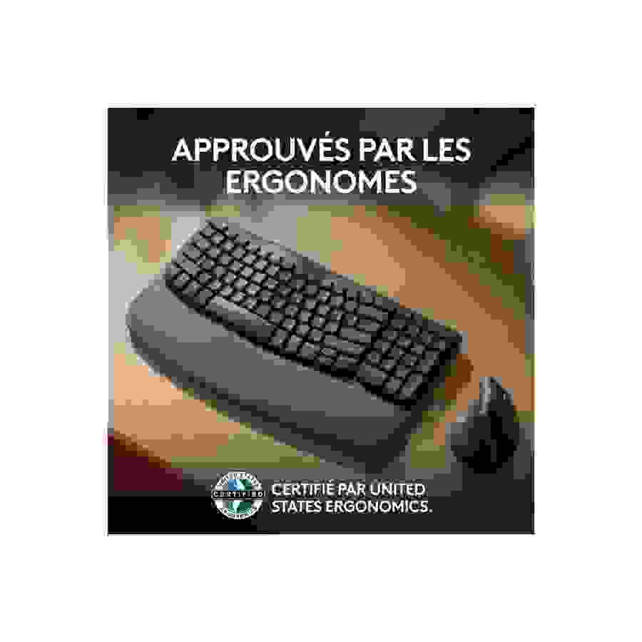 Logitech Wave Keys clavier ergonomique sans fil, repose-poignets rembourre, frappe naturelle et confortable, Easy-Switch, Bluetooth, recepteur Logi Bolt, multi-SE, Windows/Mac n°5