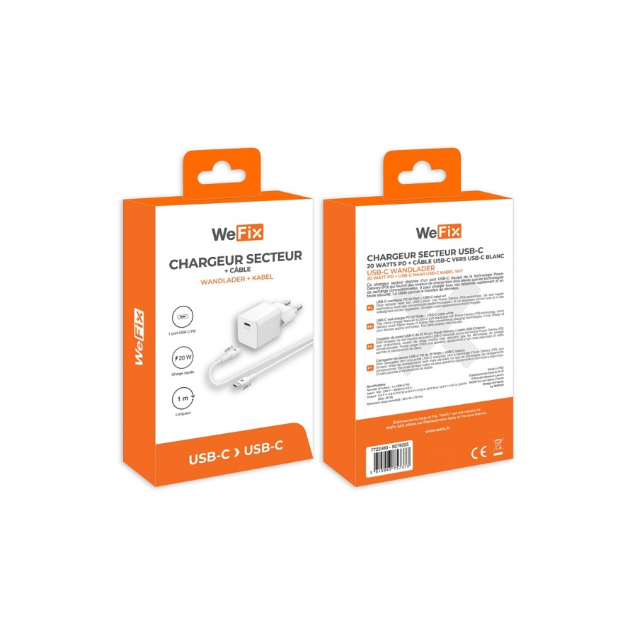 Wefix Chargeur secteur 20W + Cable USB-C 1m blanc n°2
