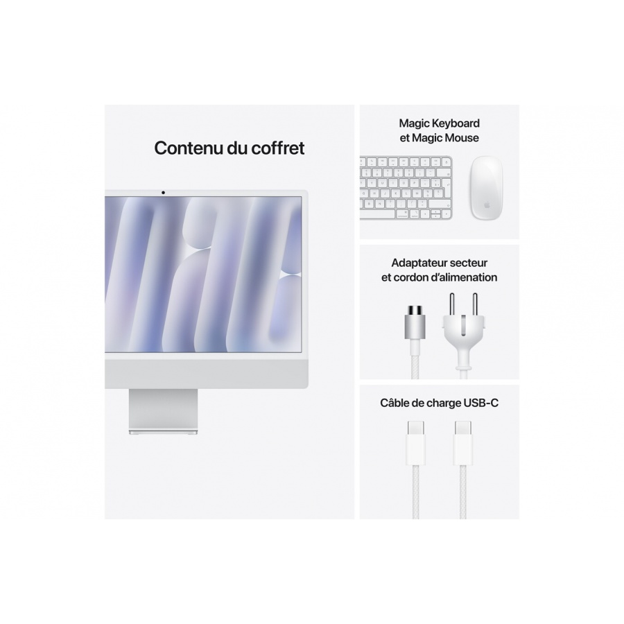 Apple iMac 24'' ecran retina 4,5K 256G0 SSD 16 GO RAM Puce M4 CPU 8 coeurs GPU 8 coeurs Argent n°9