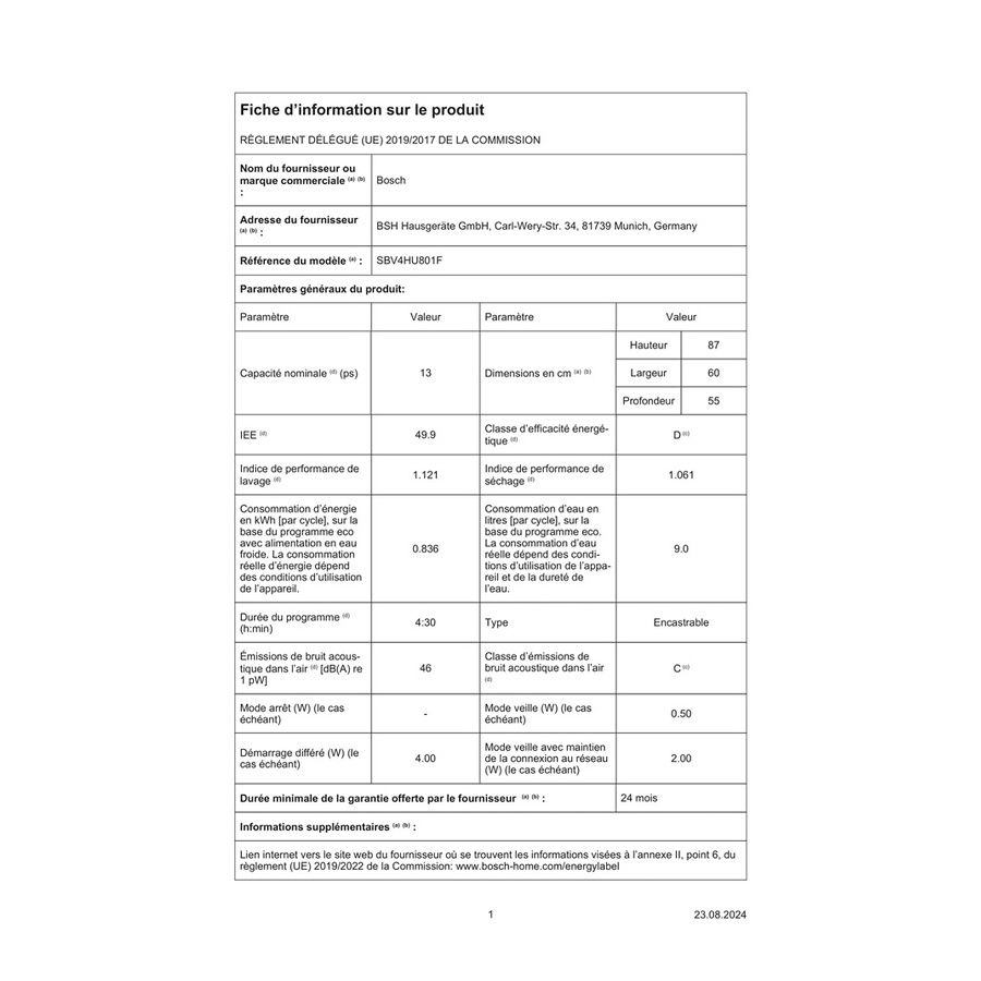 Bosch SBV4HU801F - ENCASTRABLE 60 CM n°13