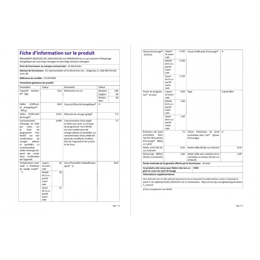 LG F214WT8PB 12/10KG n°7