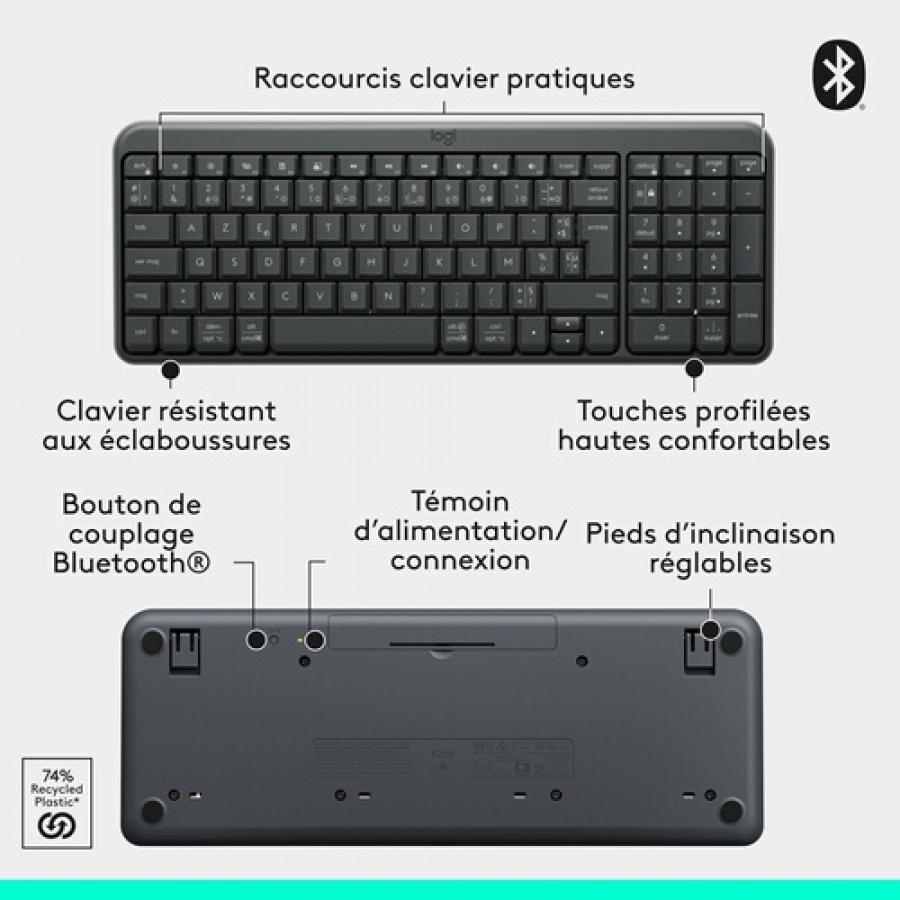 Logitech Logitech K250 Clavier sans fil Bluetooth avec pave numerique - Windows/macOS n°7