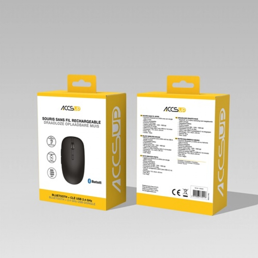 Accsup Souris rechargeable sans fils noire - 2.4G & Bluetooth n°4