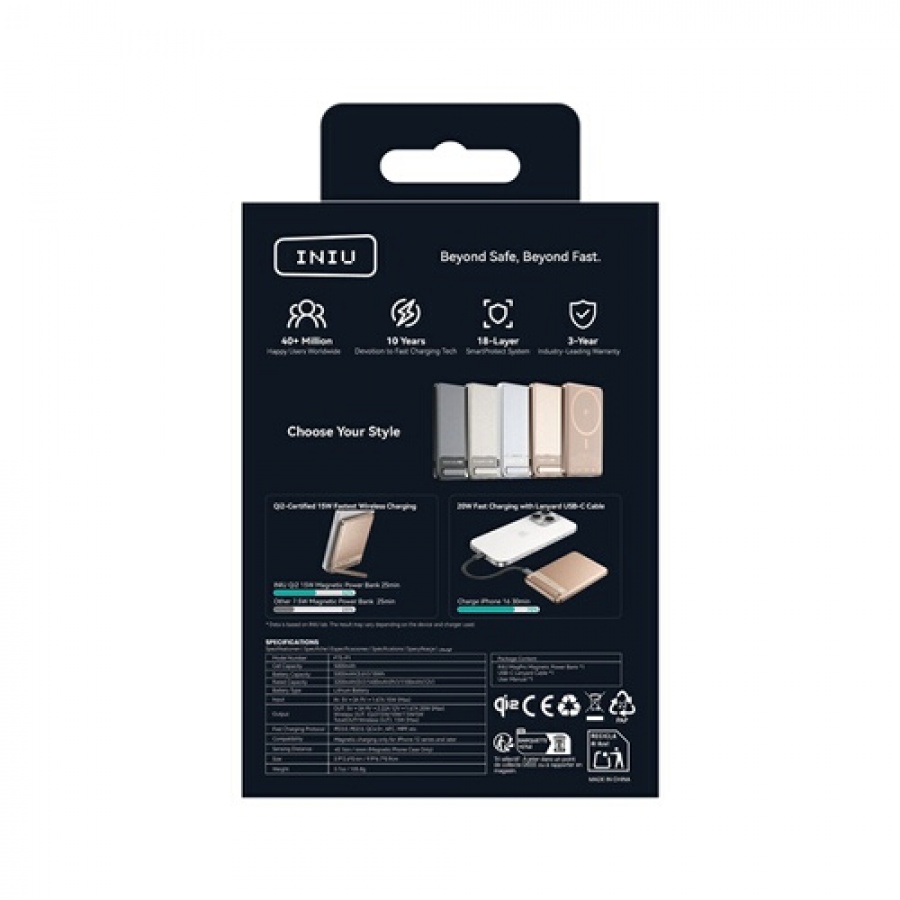 Iniu PB MagPro Slim 5k mAh Magnet+USB C Desert Titanium n°5