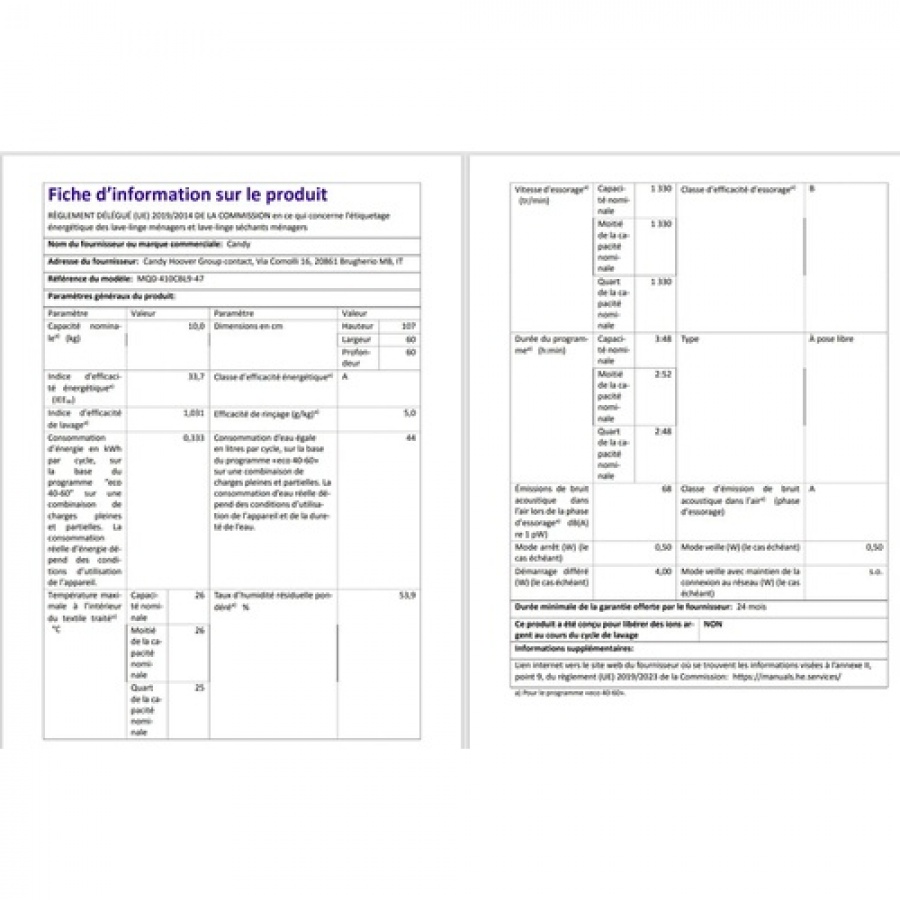 CANDY MQD410CBL9-47 n°12