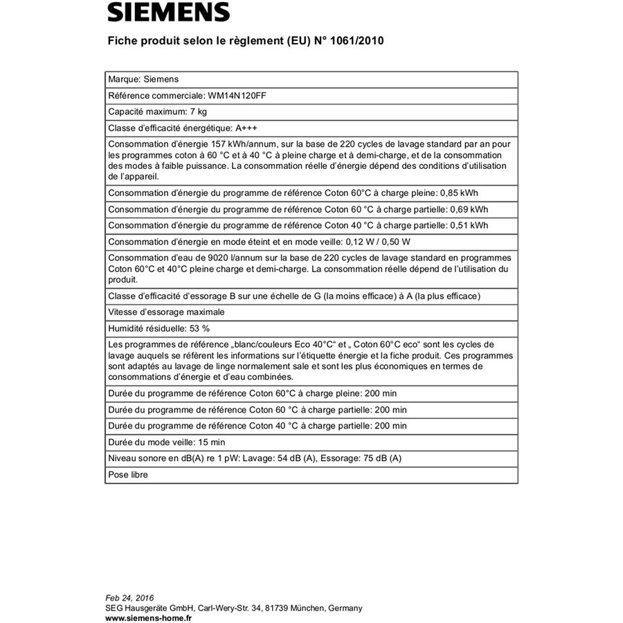 Siemens WM14N120FF n°3