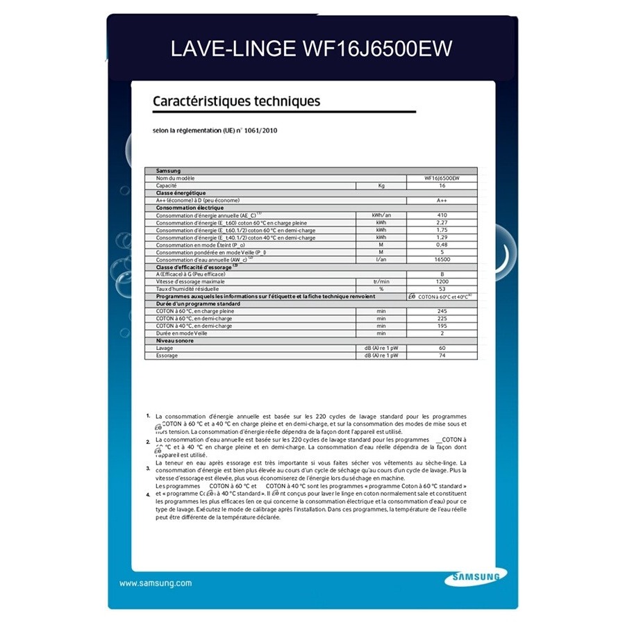 Samsung Lave-linge maxi-capacité AddWash 16kg - WF16J6500EV/EF, Lave-linge, Achat, prix, avis