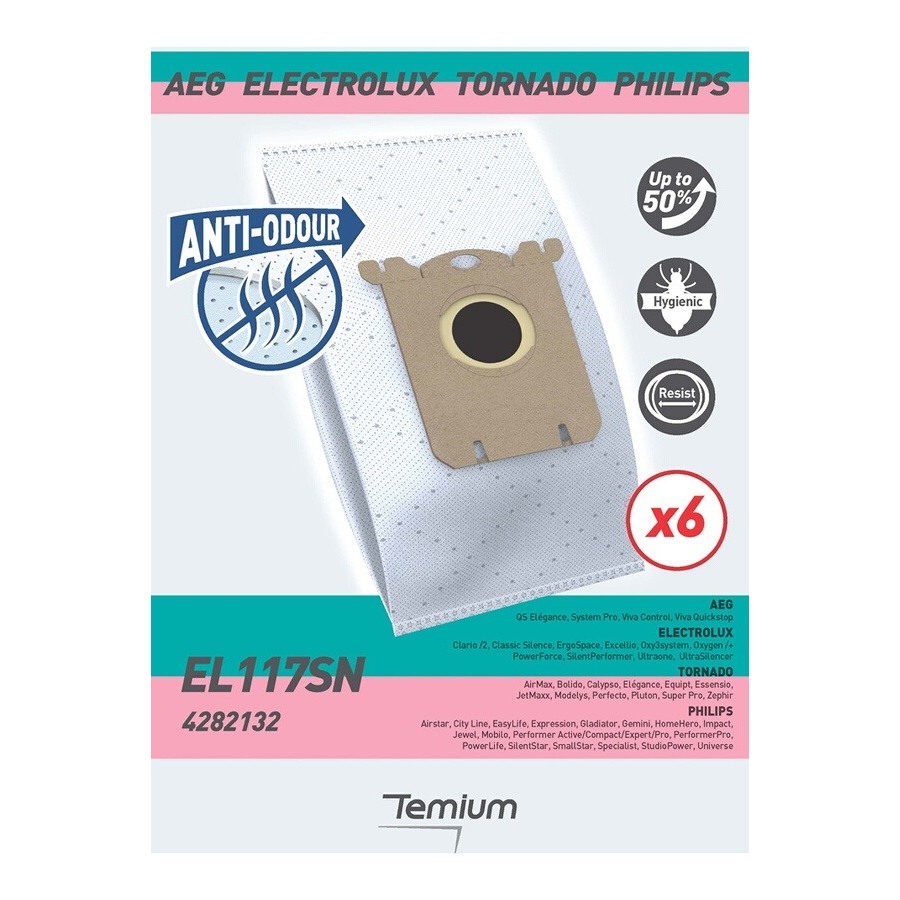 Sac aspirateur Temium EL117SN ANTI-ODEUR 6 SACS - DARTY Réunion