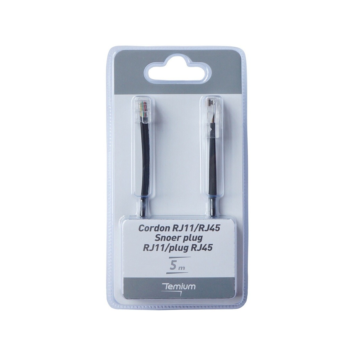 Câble téléphone fixe Temium CORDON TELEPHONIQUE 5M RJ11 MALE / RJ45