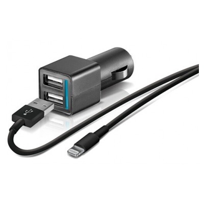 Temium CHARGEUR ALLUME CIGARE DOUBLE USB AVEC CABLE LIGHTNING