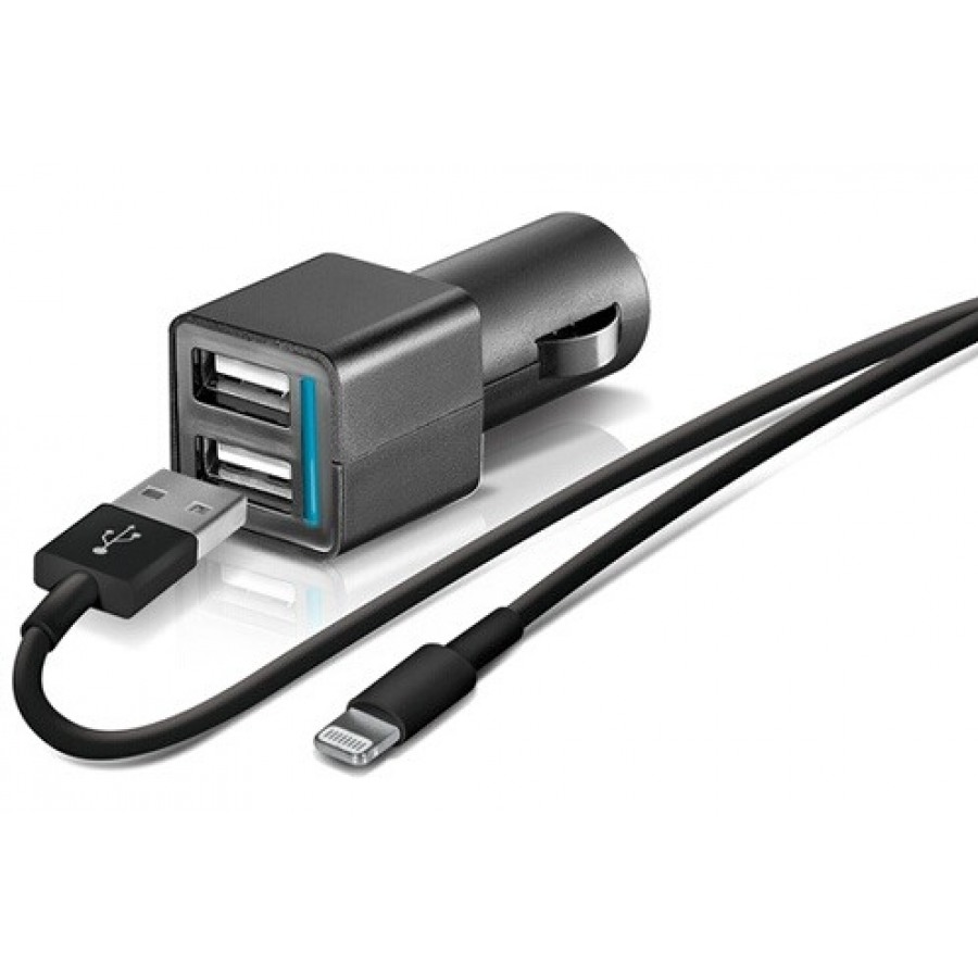 Temium CHARGEUR ALLUME CIGARE DOUBLE USB AVEC CABLE LIGHTNING